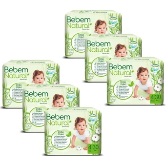 Bebem Natural Doğa Özleri 4 Numara Organik Cırtlı Bebek Bezi 180 Adet + Evony Maske 10'lu Hediyeli