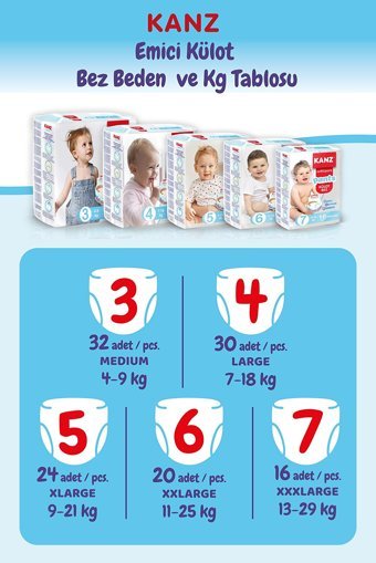 Kanz Soft&Pure XXXLarge 7 Numara Külot Bebek Bezi 32 Adet