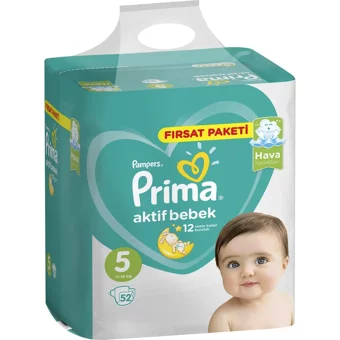 Prima Aktif Bebek 5 Numara Cırtlı Bebek Bezi 52 Adet