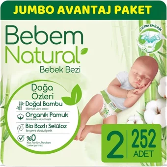Bebem Natural Doğa Özleri 2 Numara Organik Cırtlı Bebek Bezi 252 Adet