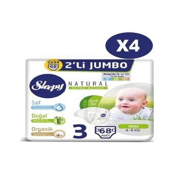 Sleepy Natural Ultra Hassas 3 Numara Organik Cırtlı Bebek Bezi 272 Adet