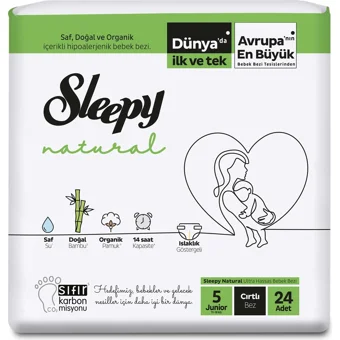 Sleepy Natural Junior 5 Numara Organik Cırtlı Bebek Bezi 24 Adet