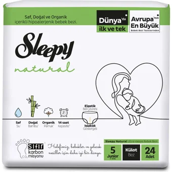Sleepy Natural Junior 5 Numara Organik Cırtlı Bebek Bezi 24 Adet