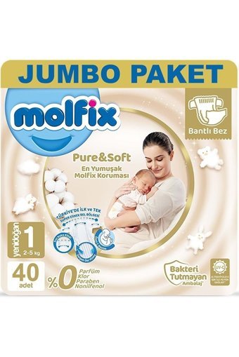Molfix Pure & Soft Yenidoğan 1 Numara Göbek Oyuntulu Cırtlı Bebek Bezi 160 Adet