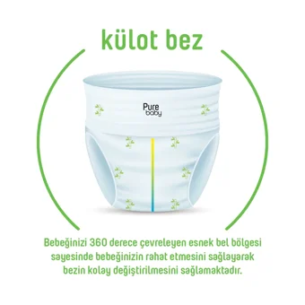 Pure Baby Pamuklu 5 Numara Organik Külot Bebek Bezi 160 Adet