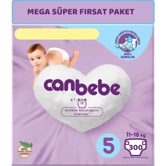 Canbebe Junior Mega Süper Fırsat 5 Numara Bantlı Bebek Bezi 300 Adet