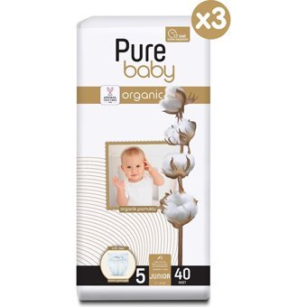 Pure Baby Pamuklu 5 Numara Organik Cırtlı Bebek Bezi 120 Adet