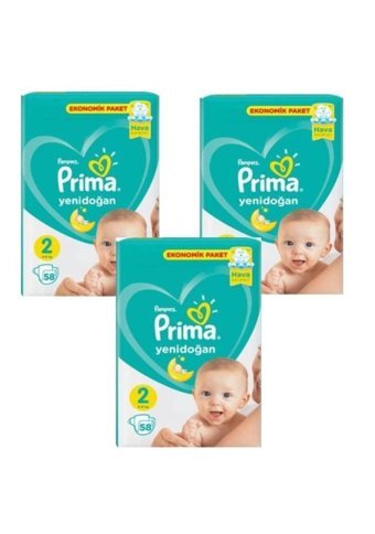 Prima Ekonomik Paket Yenidoğan 1 Numara Cırtlı Bebek Bezi 3x58 Adet