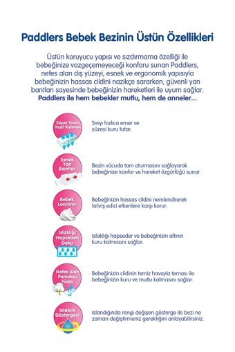 Paddlers Yenidoğan 1 Numara Organik Cırtlı Bebek Bezi 48 Adet