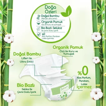 Bebem Natural Doğa Özleri 5 Numara Organik Cırtlı Bebek Bezi 24 Adet