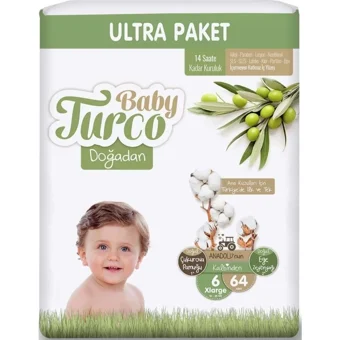 Baby Turco Doğadan 6 Numara Bantlı Bebek Bezi 512 Adet