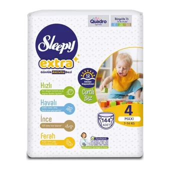 Sleepy Extra 4 Numara Organik Cırtlı Bebek Bezi 144 Adet