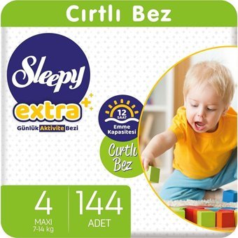Sleepy Extra 4 Numara Organik Cırtlı Bebek Bezi 144 Adet