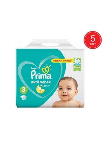Prima Aktif Bebek 3 Numara Cırtlı Bebek Bezi 5x27 Adet