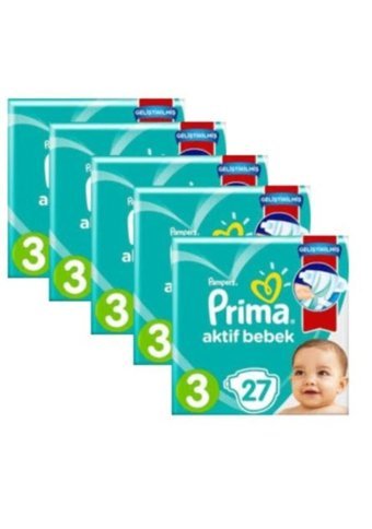 Prima Aktif Bebek 3 Numara Cırtlı Bebek Bezi 5x27 Adet