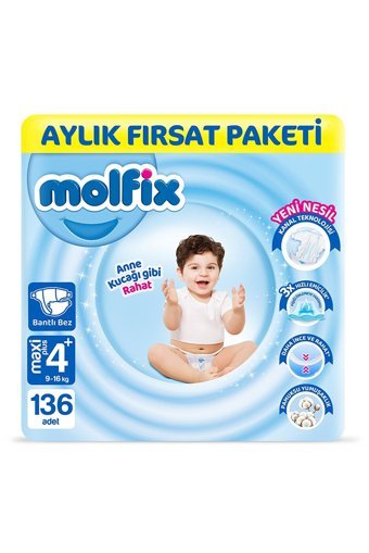 Molfix Maxi Plus 4 Numara Bantlı Bebek Bezi 136 Adet