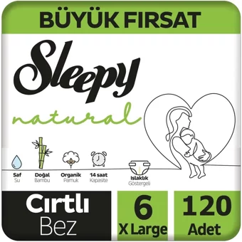 Sleepy Natural 6 Numara Organik Cırtlı Bebek Bezi 3x40 Adet