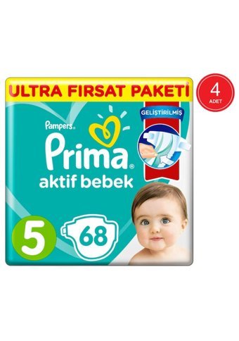 Prima Aktif Bebek 5 Numara Cırtı Bebek Bezi 4x68 Adet