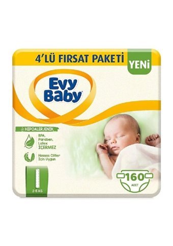 Evy Baby Hipoalerjenik Fırsat Paketi 1 Numara Cırtlı Bebek Bezi 160 Adet