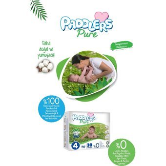 Paddlers Pure 3 Numara Organik Cırtlı Bebek Bezi 4 Adet