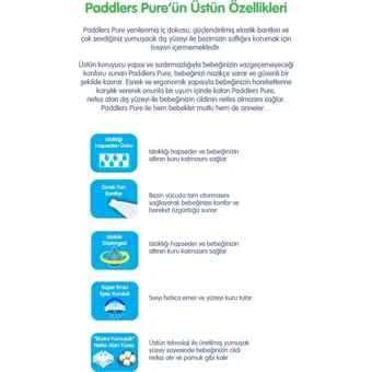 Paddlers Pure 3 Numara Organik Cırtlı Bebek Bezi 4 Adet
