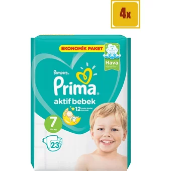Prima Aktif Bebek 7 Numara Cırtlı Bebek Bezi 4x23 Adet