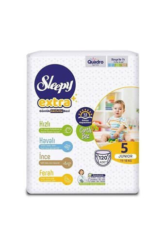Sleepy Junior 5 Numara Organik Cırtlı Bebek Bezi 120 Adet