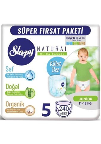 Sleepy Natural 5 Numara Organik Külot Bebek Bezi 240 Adet
