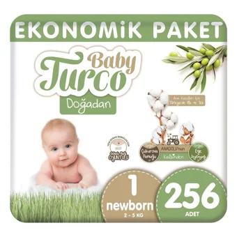 Baby Turco Doğadan Yenidoğan 1 Numara Cırtlı Bebek Bezi 256 Adet