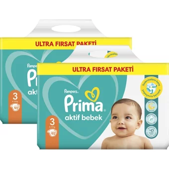 Prima Aktif Bebek 3 Numara Cırtlı Bebek Bezi 2x92 Adet