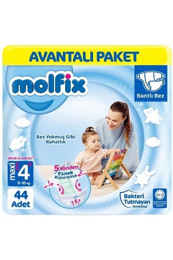Molfix Maxi Plus 4 + Numara Cırtlı Bebek Bezi 44 Adet