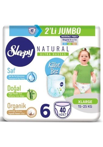 Sleepy Natural 6 Numara Organik Külot Bebek Bezi 40 Adet