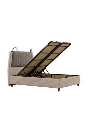 Mobilya Dükkanım Eynur 150 x 200 cm Başlıklı Çift Kişilik Sandıklı Baza Seti Krem
