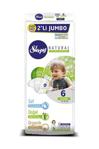 Sleepy Natural Ultra Hassas 6 Numara Organik Cırtlı Bebek Bezi 40 Adet