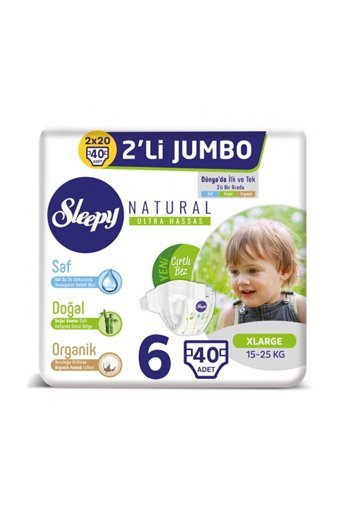 Sleepy Natural Ultra Hassas 6 Numara Organik Cırtlı Bebek Bezi 40 Adet