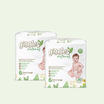 Giggles Natural Extra Large 6 Numara Organik Cırtlı Bebek Bezi 40 Adet