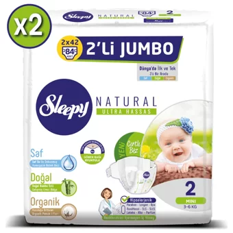 Sleepy Natural 2 Numara Organik Cırtlı Bebek Bezi 168 Adet