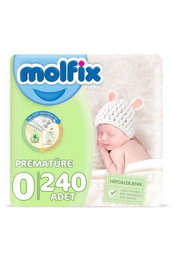 Molfix Hipoalerjenik Prematüre 0 Numara Göbek Oyuntulu Cırtlı Bebek Bezi 240 Adet