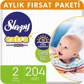 Sleepy Extra Mini 2 Numara Organik Cırtlı Bebek Bezi 204 Adet