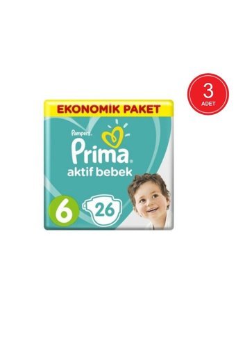 Prima Aktif Bebek Extra Large 6 Numara Cırtlı Bebek Bezi 3x26 Adet