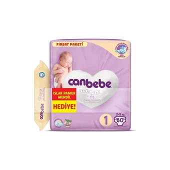 Canbebe Fırsat Paketi Yenidoğan 1 Numara Bantlı Bebek Bezi 2x80 Adet + Islak Mendil