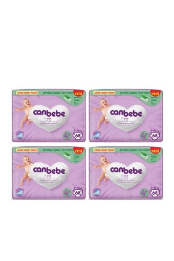 Canbebe 4 + Numara Bantlı Bebek Bezi 4x68 Adet