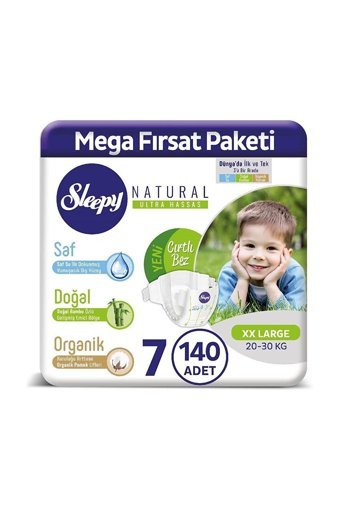 Sleepy Natural 7 Numara Organik Cırtlı Bebek Bezi 140 Adet