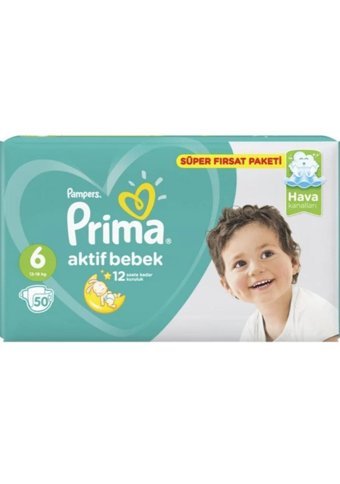Prima Aktif Bebek Extra Large 6 Numara Cırtlı Bebek Bezi 3x50 Adet