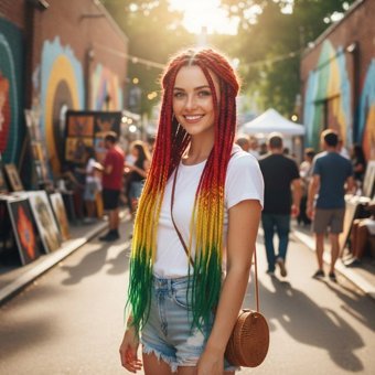 Marsilyan Afrika Örgüsü ve Rasta Için Sentetik Ombreli Saç - Turuncu / Sarı / Yeşil - 1