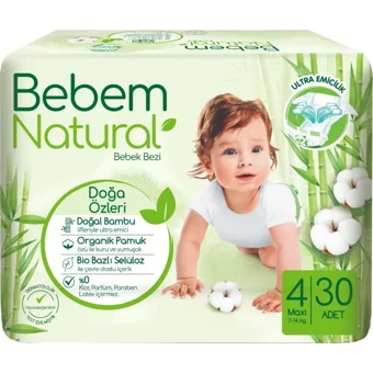 Bebem Natural Doğa Özleri 4 Numara Organik Cırtlı Bebek Bezi 150 Adet