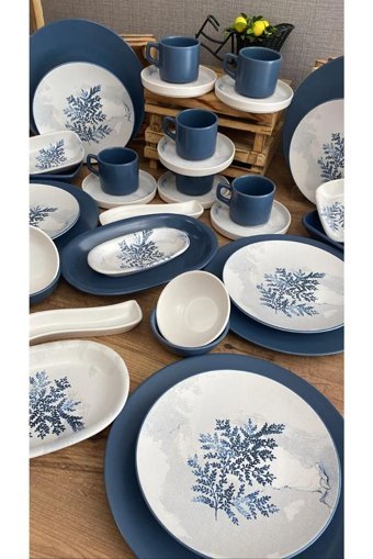 Keramika Blue Magic Desenli 37 Parça 6 Kişilik Seramik Kahvaltı Takımı Beyaz-Mavi