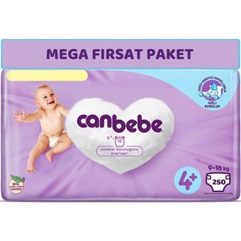 Canbebe Maxi Plus 4 Numara Bantlı Bebek Bezi 250 Adet