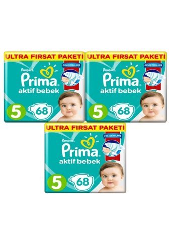 Prima Aktif Bebek 5 Numara Cırtı Bebek Bezi 3x68 Adet