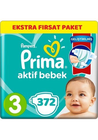 Prima Midi 3 Numara Cırtlı Bebek Bezi 372 Adet